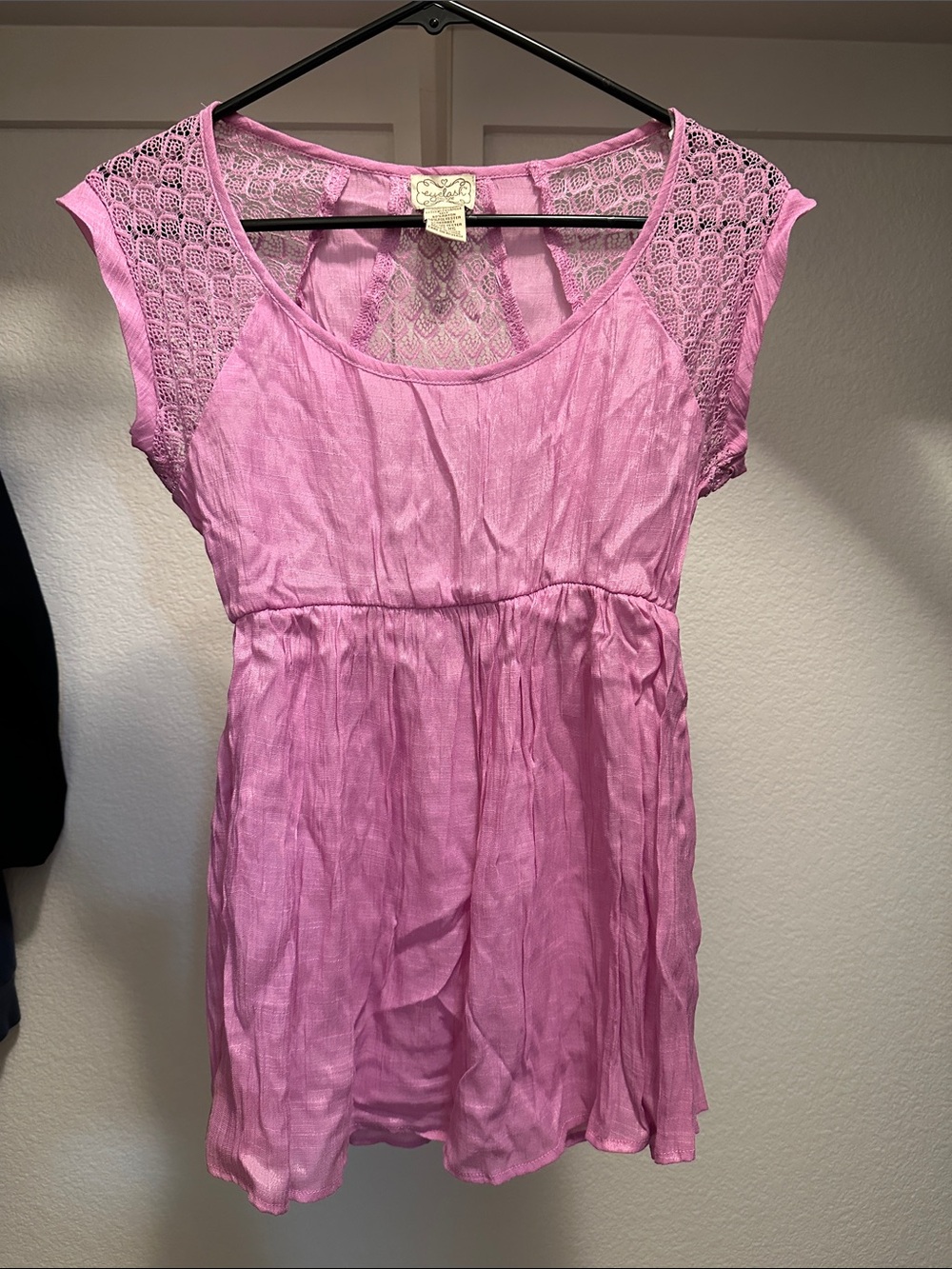 eyelash couture Pink Lace-Yoke Empire Waist Tunic